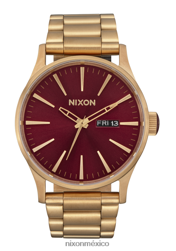 Nixon centinela de acero inoxidable Z2VL2N14 mirar rayo de sol sangre de buey/oro