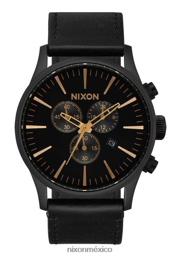 Nixon crono centinela de cuero Z2VL2N107 mirar negro mate/dorado/negro