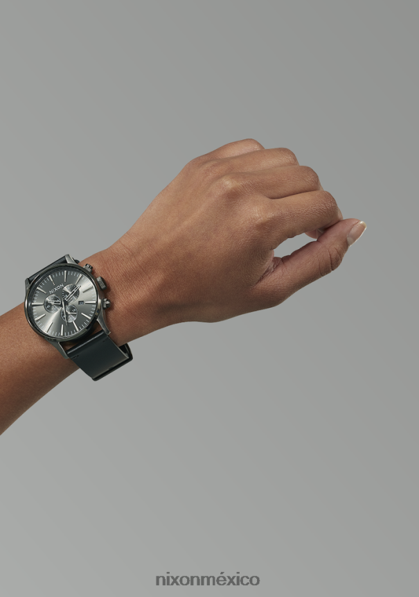 Nixon crono centinela de cuero Z2VL2N109 mirar todo bronce/negro
