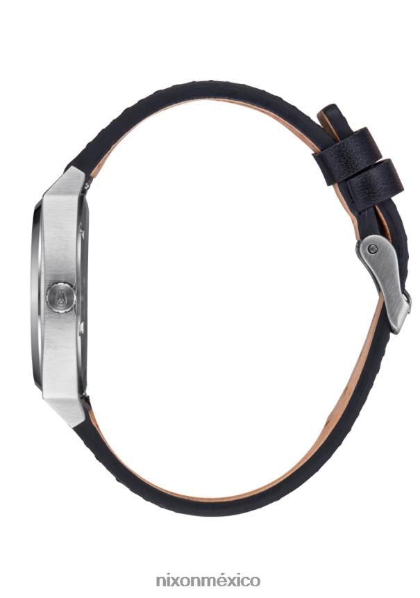 Nixon cuero del cajero del tiempo Z2VL2N130 mirar negro plata